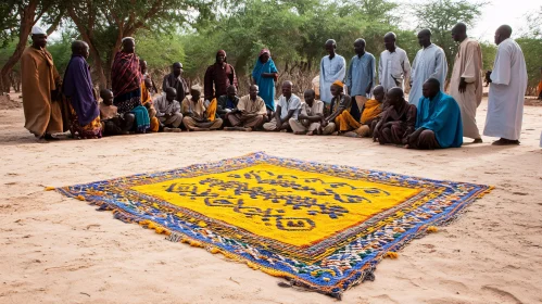 Outdoor Ceremony with Group and Colorful Rug