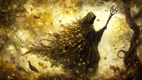 Autumn Forest Cloaked Figure