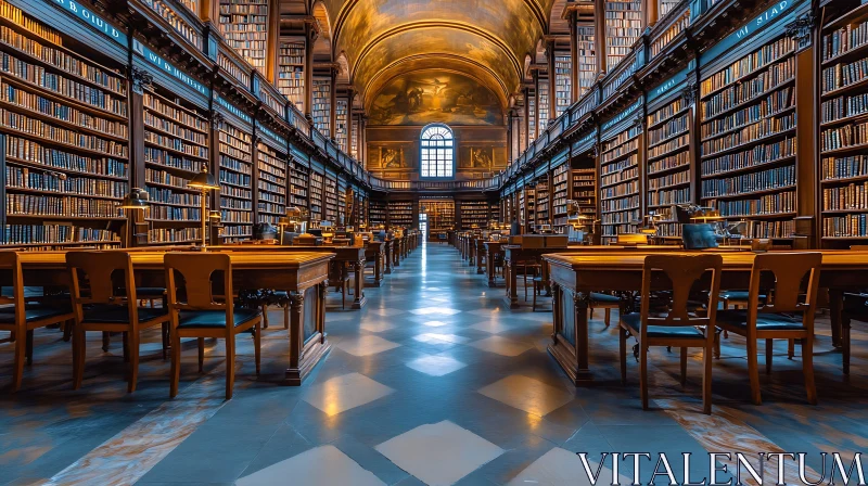 AI ART Ornate Library Interior with Reading Tables