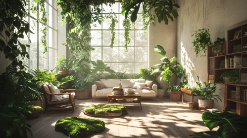 Botanical Interior with Sunlight and Plants