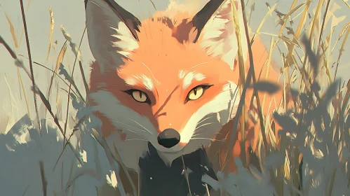 Orange Fox Portrait in Tall Grass