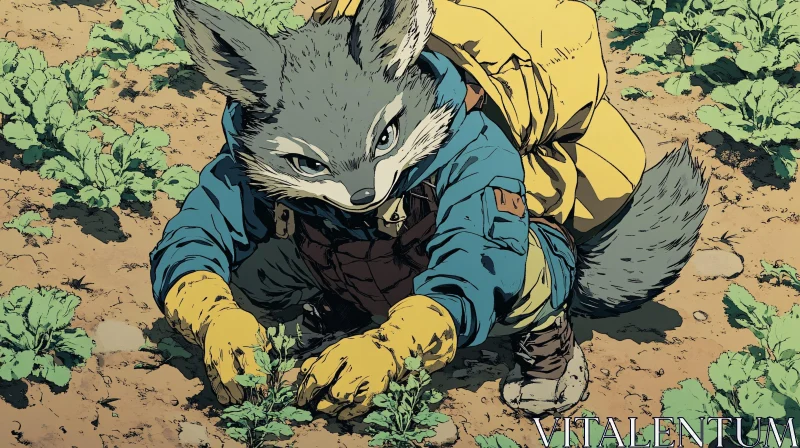 Anthropomorphic Fox Cultivating Crops AI Image