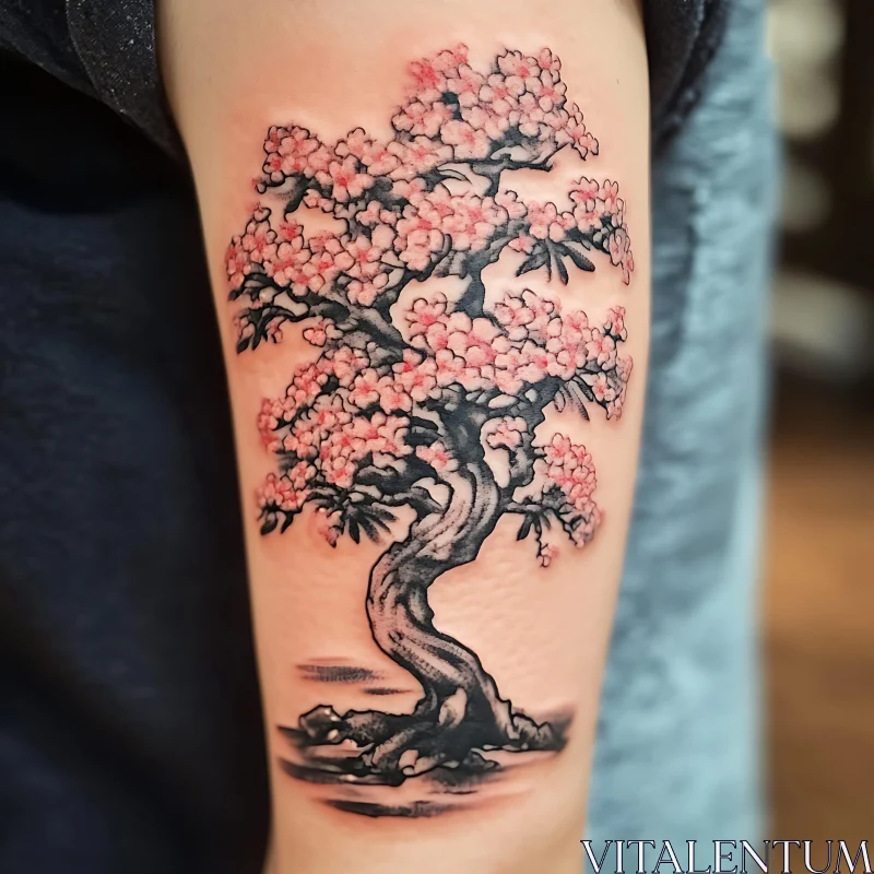 Cherry Blossom Tree Ink Art AI Image