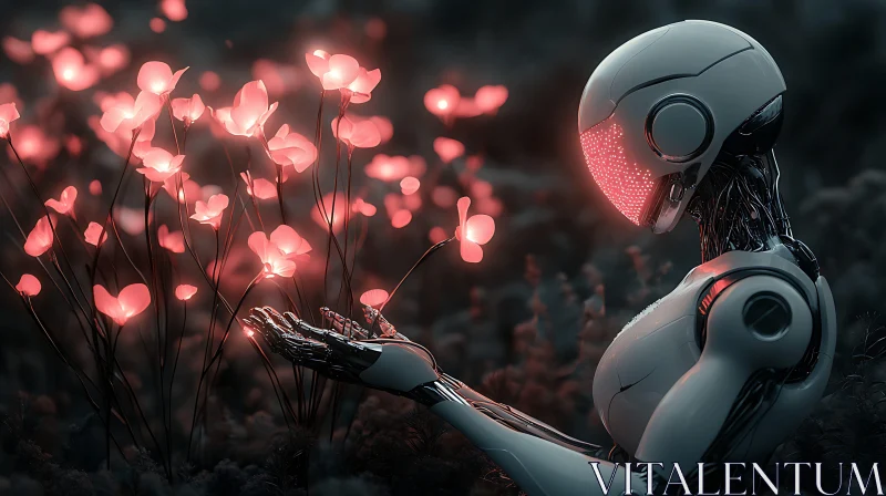 Technological and Natural Harmony: Robot with Flowers AI Image