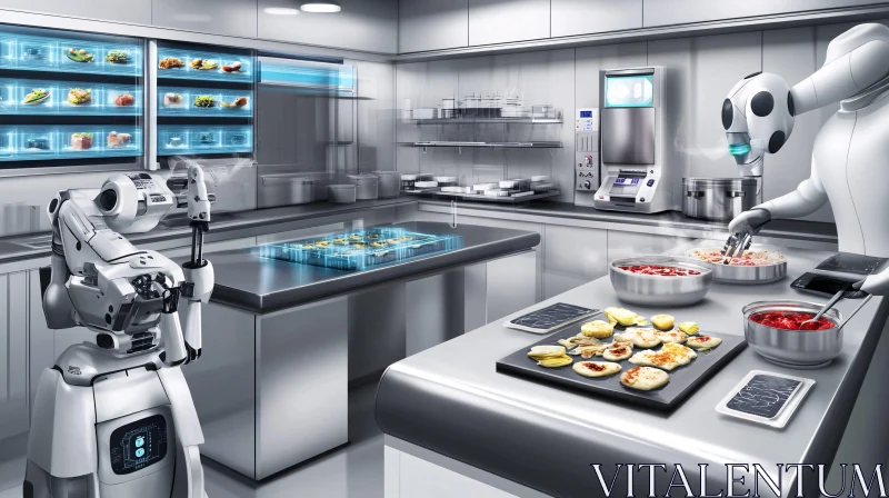 Future Kitchen with Robot Chefs AI Image