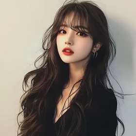 Stylish Woman with Dark Hair and Red Lips
