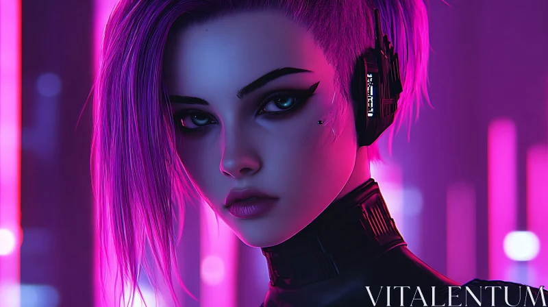 Cyberpunk Woman With Futuristic Headphones AI Image