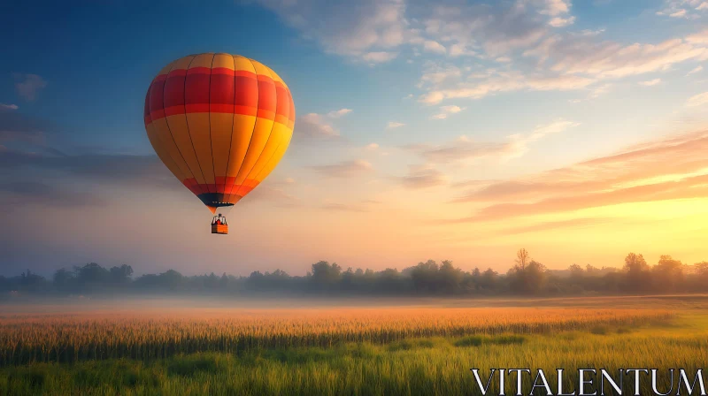 Balloon over golden field AI Image