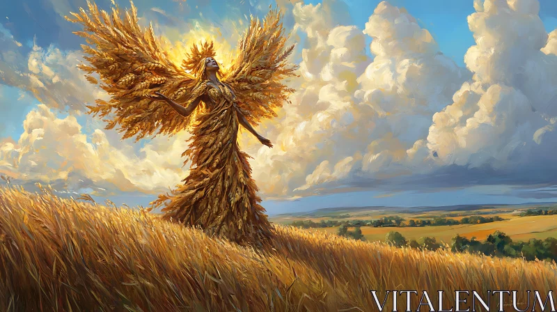 Wheat Angel in Field of Gold AI Image