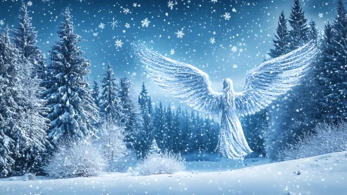 Winter Angel in Snowy Forest