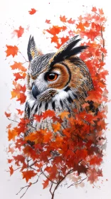 Owl and Autumn Leaves Art