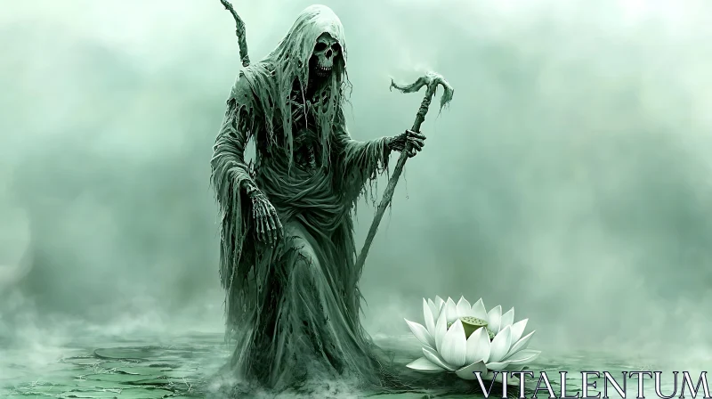 Grim Reaper with Lotus Flower AI Image