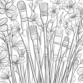 Paintbrushes and Blossoms Sketch