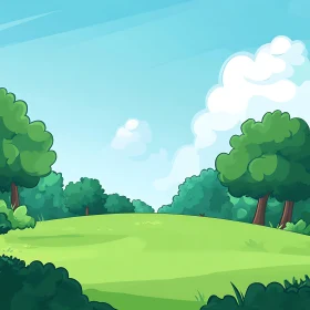 Cartoon Meadow with Trees and Sky