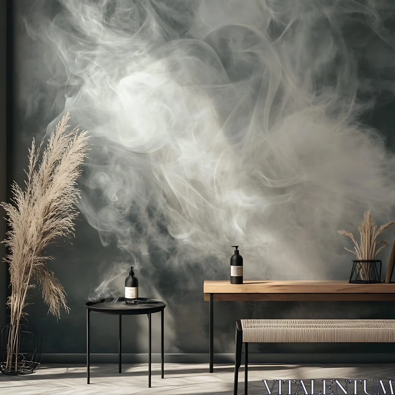 AI ART Serene Interior with Smoke Wall Art