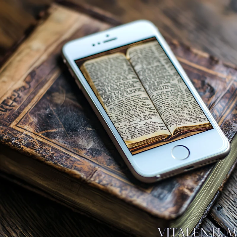 Old Book and Smartphone Still Life AI Image