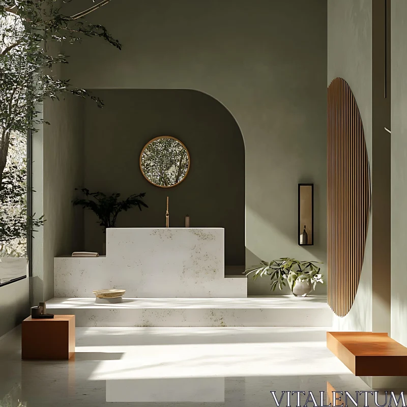 AI ART Earthy Tones Bathroom with Stone Sink