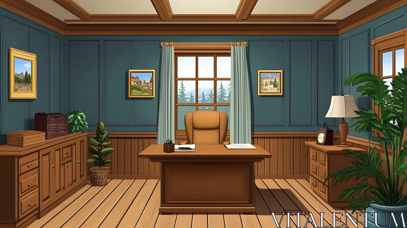 Traditional Office Room with Wooden Accents AI Image