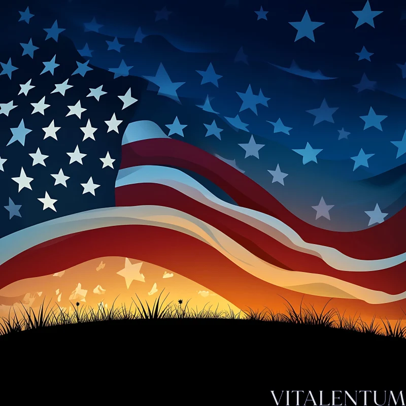 Patriotic Flag and Sunset Graphic AI Image