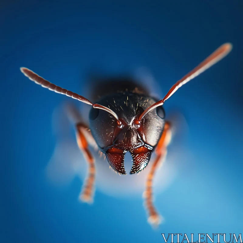 Close-Up Ant Image with Blue Backdrop AI Image