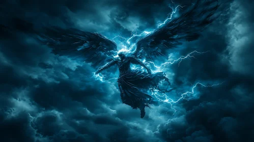 Winged Angel Amidst Electric Storm