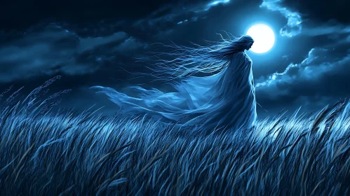 Ethereal Figure Under Moonlight Night