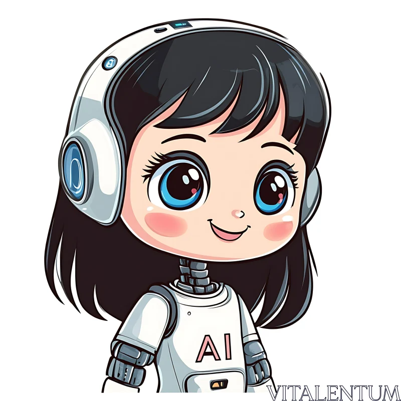 AI ART Cartoon Robot Girl with AI Logo