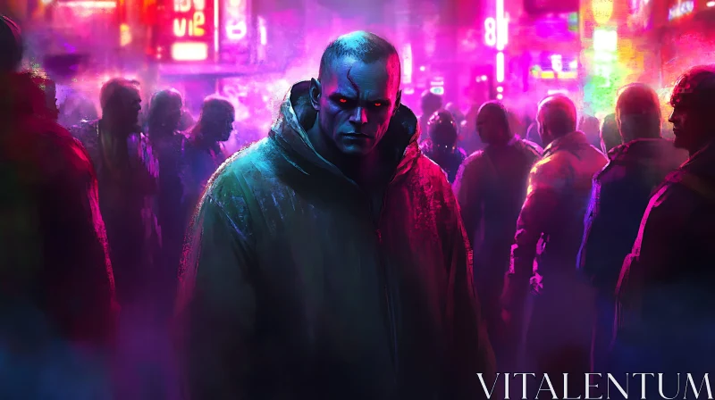 AI ART Man in Neon Crowd