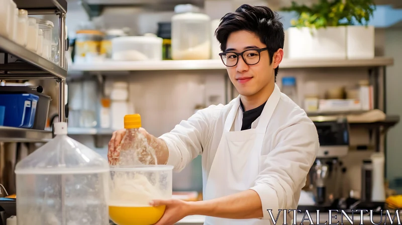 AI ART Smiling Chef Preparing Ingredients in Kitchen