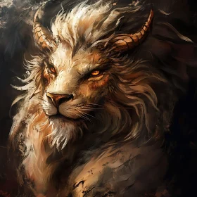 Lion Beast with Horns Digital Painting