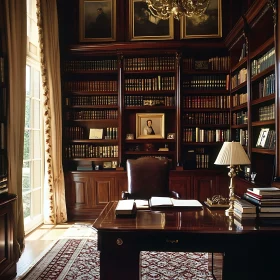 Traditional Library with Wooden Bookshelves