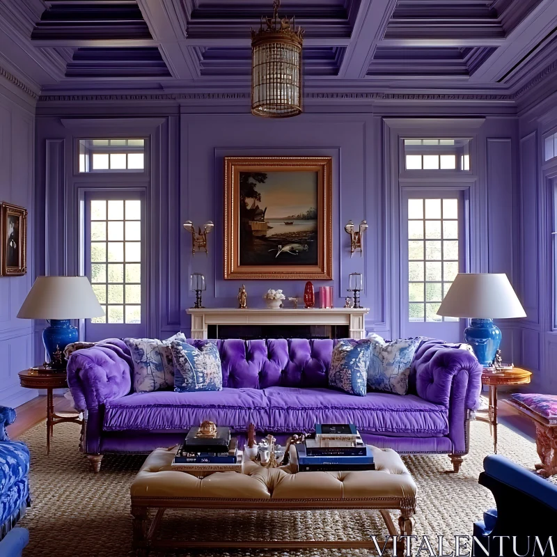 Stylish Purple Room with Couch AI Image