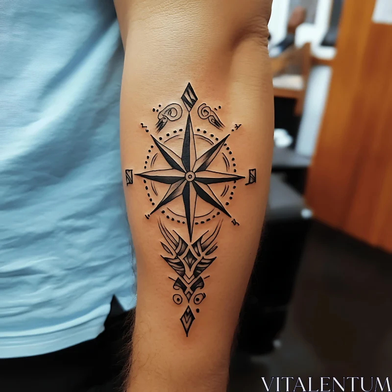 Detailed Compass Tattoo on Forearm AI Image