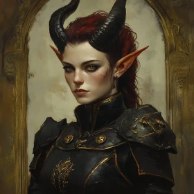 Captivating Female Demon in Dark Armor