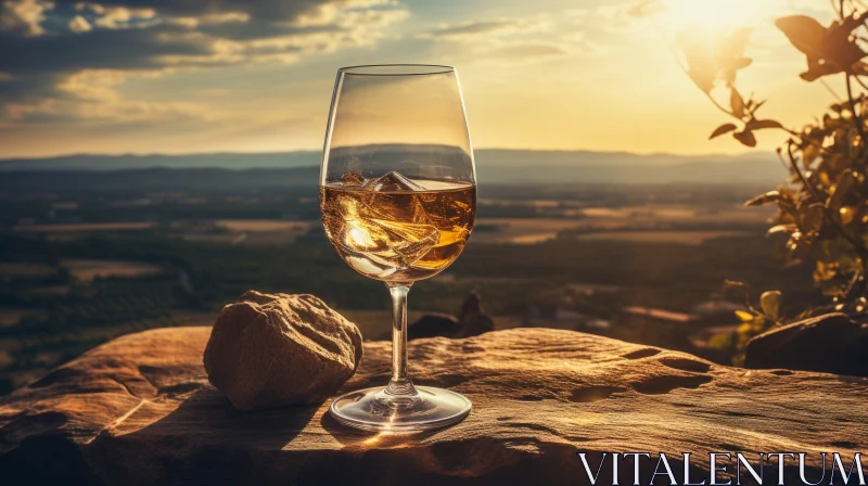 AI ART Captivating Nature: Wine Glass on Granite Rock with Scenic Mountain Views