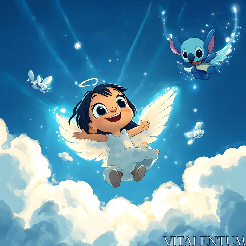 AI ART Whimsical Angel in Cloudy Sky