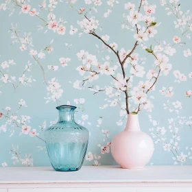 Pastel Vases with Floral Wallpaper