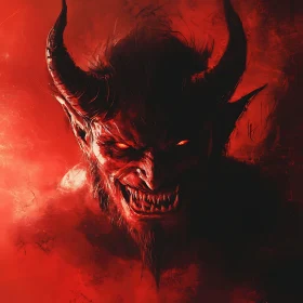 Red Demon with Horns and Glowing Eyes