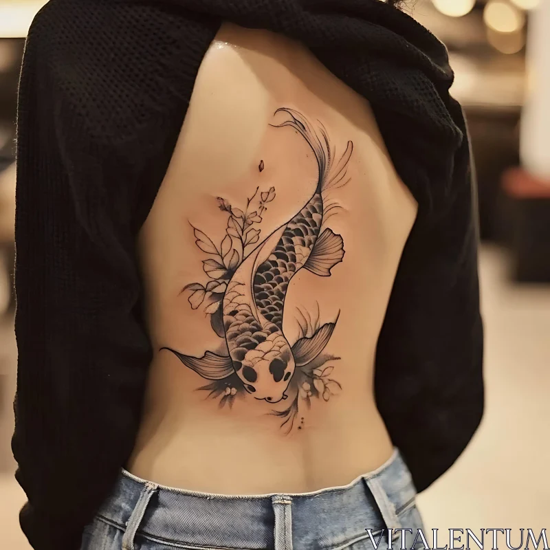 Intricate Koi Fish Back Tattoo Design AI Image