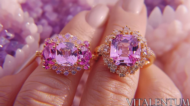 Exquisite Handcrafted Rings with Pink Gemstones | Floral Design AI Image