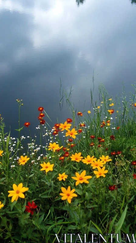 AI ART Colorful Wildflowers by the Tranquil Lake