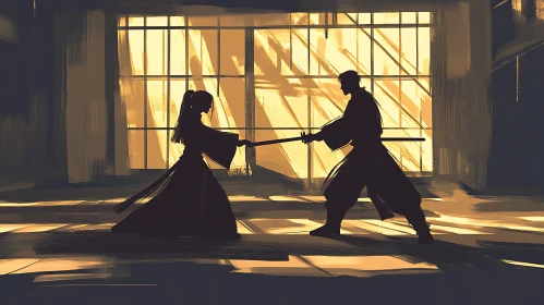 Sword Fight Silhouette Art