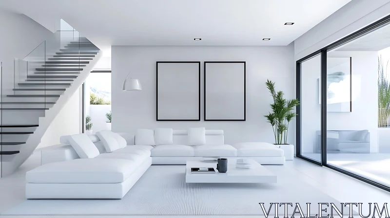 Modern White Interior with Staircase AI Image