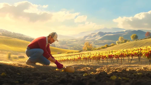 Agricultural Field with Farmer