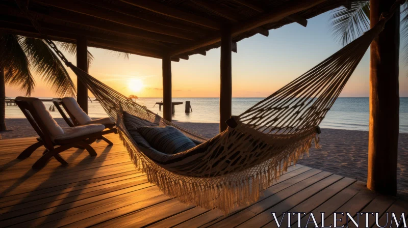 Relaxing Hammock at Sunset on Island Beach AI Image