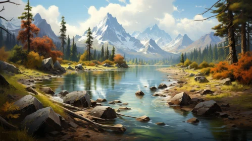 Scenic Mountain River - Detailed 2D Game Art Style Painting
