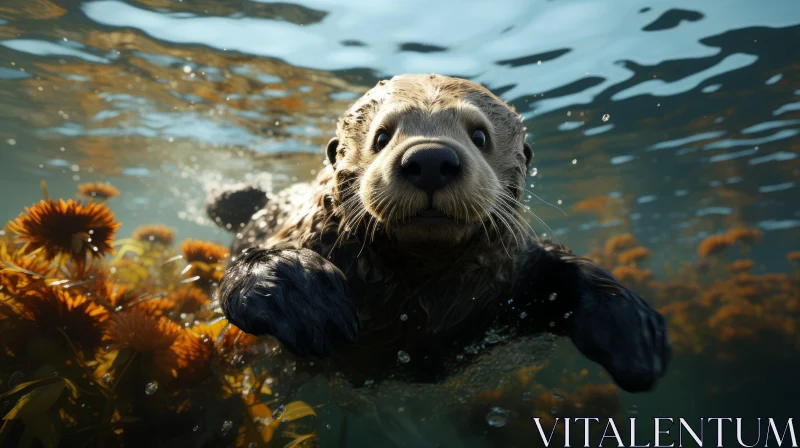 Sea Otter Swimming in Floral Waters - Unreal Engine 5 Influence AI Image
