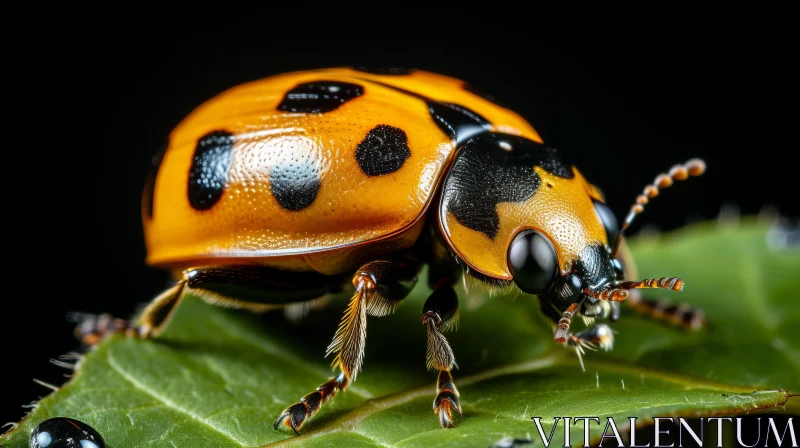 Stunning Ladybug on Leaf - A Close-up Wildlife Encounter AI Image