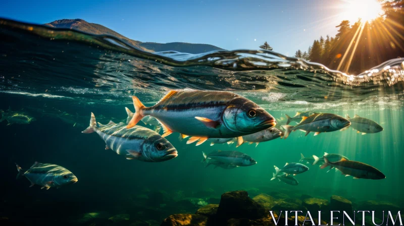 Underwater Panorama: Sunlit Fish in Norway's Natural Beauty AI Image