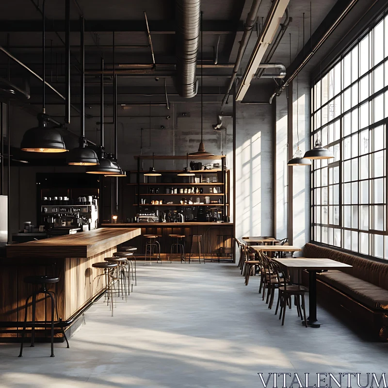 AI ART Modern Cafe with Industrial Elements